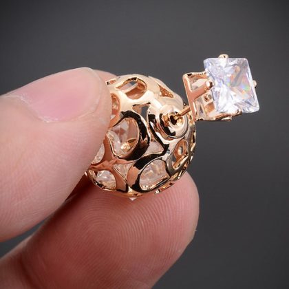 Gold Plate Hollow Ball Crystal Earrings - Image 2