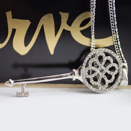 Long Key Silver Plated Crystal Necklace - Image 2