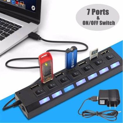 7 Ports USB 3.0 High Speed Hub With On Off Buttons