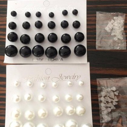 Black And White Pearl Earring Set Of 12