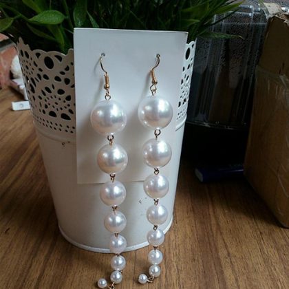 5.5" Long Dangle Pearl Silver Earrings for Women