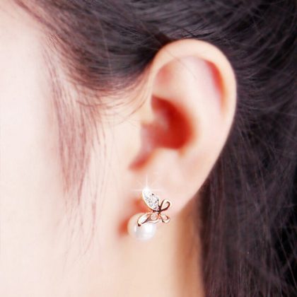 Butterfly Pierced Rhinestone Earrings - Image 2