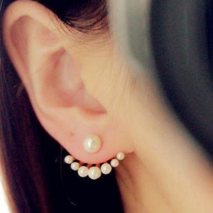 Gold Plated Delicate Wild Pearls Stud Earrings - Image 2