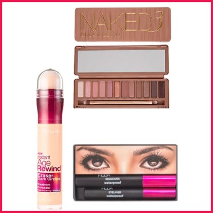 DL099 Age Rewind Maybelline Naked3 Eyeshadow Huda Beauty Eyeliner