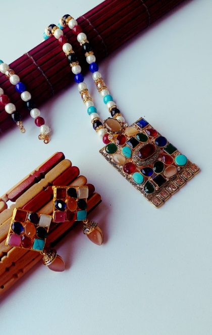 GP Semi precious Stone Egyptian Pendant Set with Mala