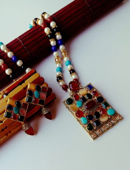 GP Semi precious Stone Egyptian Pendant Set with Mala - Image 2