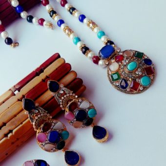 GP Semi precious Stones Egyptian Pendant Set with Mala