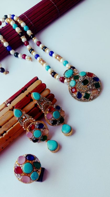 GP Semi precious Stones Egyptian Pendant Set with Mala - Image 4