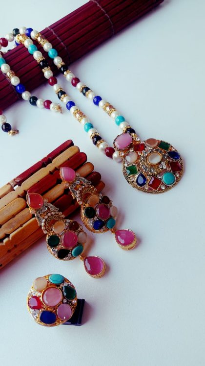 GP Semi precious Stones Egyptian Pendant Set with Mala - Image 5