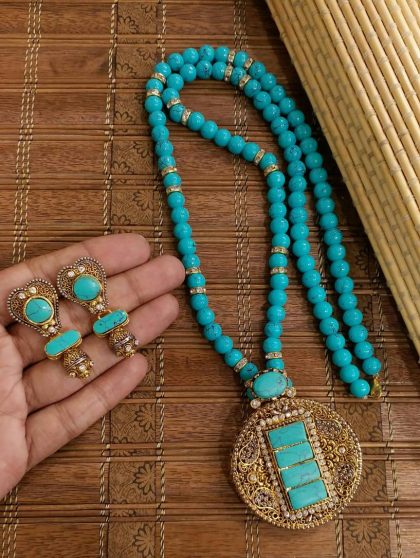 GP Semi Precious Stones Gorgeous Egyptian Pendant Set With Mala