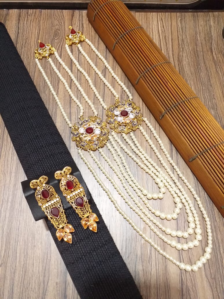 GP Semi Precious Stones Egyptian Double Bunch Mala with Earrings