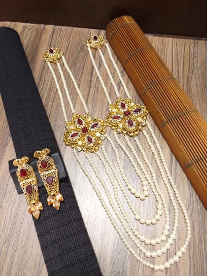 GP Semi Precious Stones Egyptian Double Bunch Mala with Earrings - Image 2