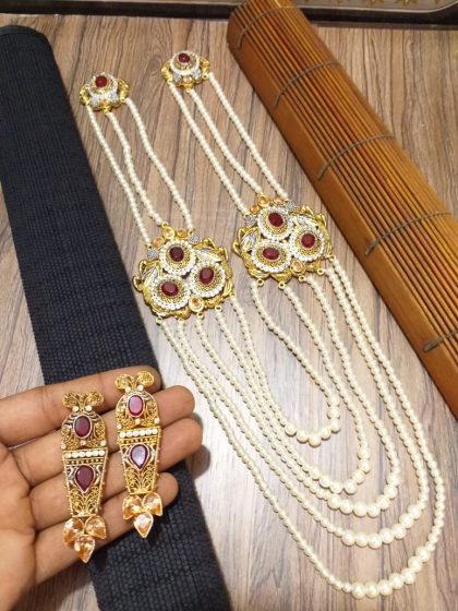 GP Semi Precious Stones Egyptian Double Bunch Mala with Earrings - Image 3