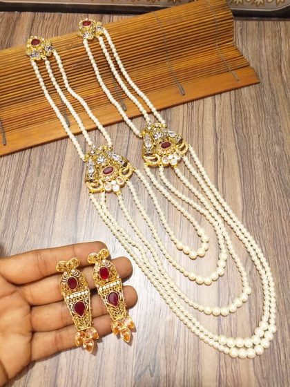 GP Semi Precious Stones Egyptian Double Bunch Mala with Earrings - Image 4
