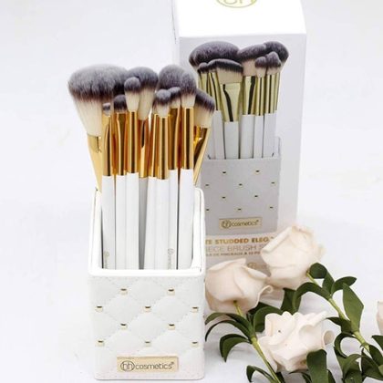 White Studded Elegance 12 Piece Brush Set By BH Cosmetics - Image 3